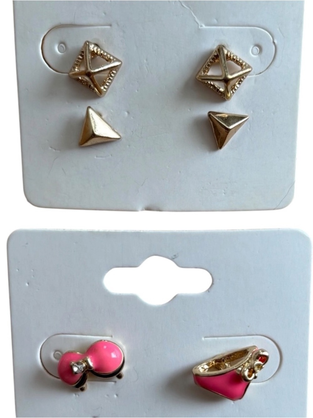 Funky Pink Bikini & Gold-Toned Geometric Stud Earrings Set